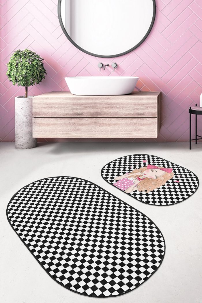 PaspasTakimiElips-2li-Set34-Gorsel Oval Bath Mat Kitchen Mat