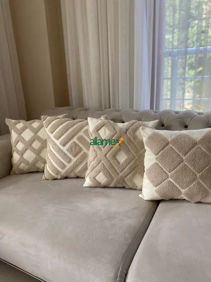 G1 - Handmade Punch Needle Pillowcase Set, Geometric Cushion Cover Set, Decorative Throw Pillow, Textured Sofa Pillowcase, Neutral Home Decor