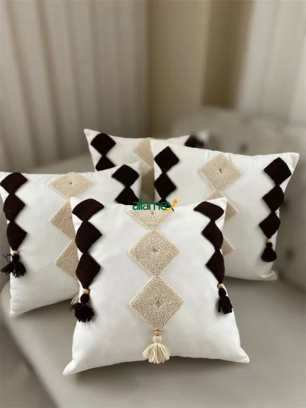 G6 - Handmade Punch Needle Pillowcase with Tassels, Geometric Pillow Cover with Tassels, Decorative Throw Pillow, Boho Textured Sofa Pillowcase, Punch Sofa Pillow Cases (Copy)